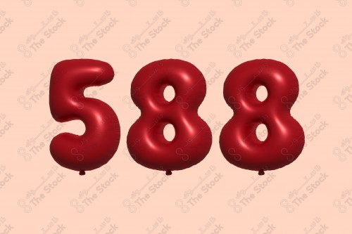 Vector Number 588 Red 3D Helium Balloons, Party Decorations, Anniversary Celebration, Birthday Greetings.