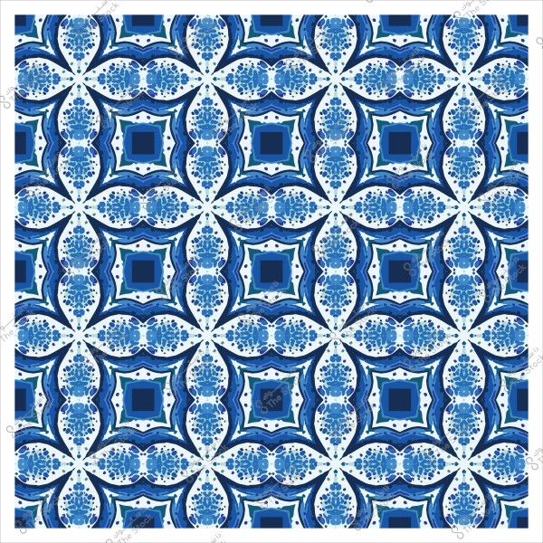 نمط من البلاط الأزرق والأبيض المتكرر بتصميم هندسي مزخرف.