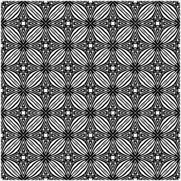 A black and white geometric pattern featuring interlocking triangular shapes.
