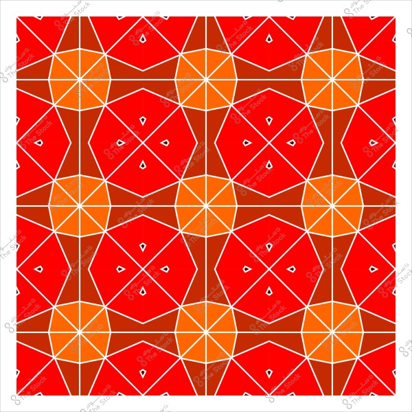 نمط هندسي يتألف من أشكال سداسية وخماسية تتداخل بألوان حمراء وبرتقالية, متكررة بتنسيق متناظر لتشكيل تصميم مزخرف.

-