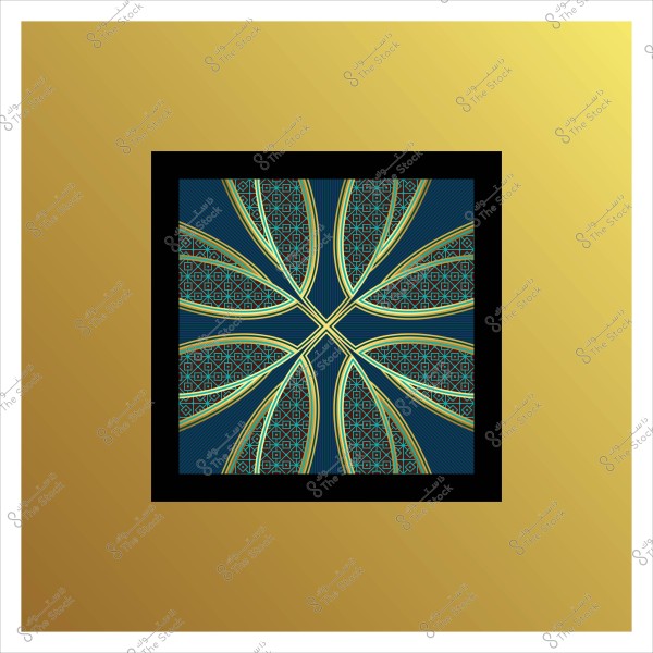 تصميم هندسي برسم زخرفي مستوحى من الفن الإسلامي داخل إطار بتدرجات لون ذهبي.