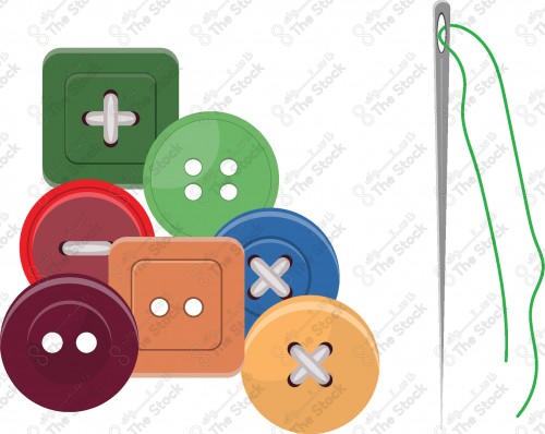 Illustration of colored buttons with sewing needle