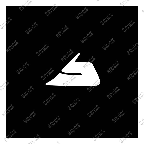 A simple white design on a black background depicting a steam iron in smooth geometric shapes.