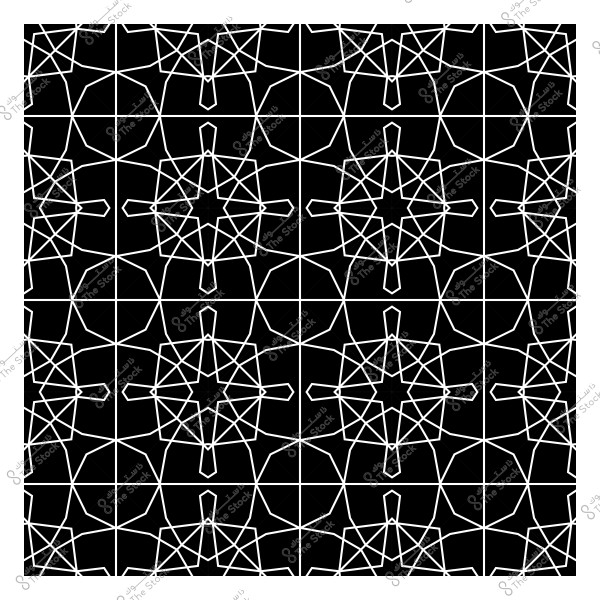 نمط هندسي إسلامي أبيض على خلفية سوداء.