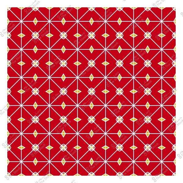 نمط هندسي متكرر بأشكال صفراء وبيضاء على خلفية حمراء