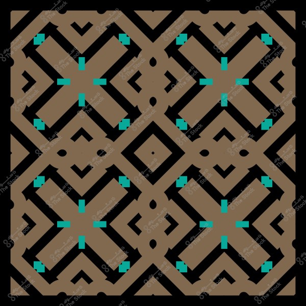 تصميم هندسي بخطوط متقاطعة وأشكال هندسية بألوان بنية وزرقاء.