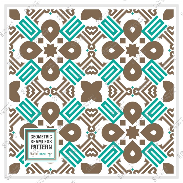 نمط هندسي متكرر يتضمن أشكالاً بنية وزرقاء على خلفية بيضاء.