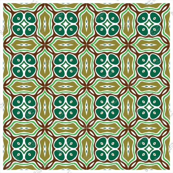 Decorative pattern with repeated geometric shapes in green and brown.