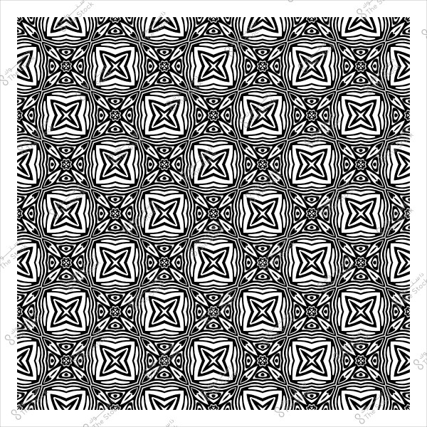 نمط هندسي متكرر بالأبيض والأسود يظهر أشكالاً نجمية ومربعة.