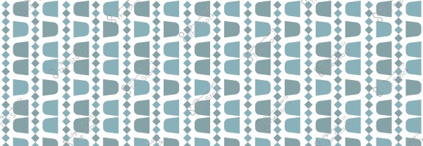 A geometric pattern consisting of repeated vertical shapes resembling semi-circles and diamonds. The colors used are shades of blue and gray on a white background. The design gives a sense of repetition and visual harmony.