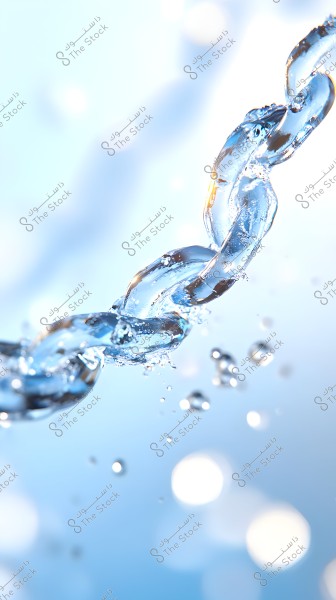 **\r\nImage of a transparent chain resembling water with droplets splashing around it. The chain appears to be made of water with light reflections, giving a pure and refreshing feel. The background is lit with soft blue tones.\r\n\r\n**