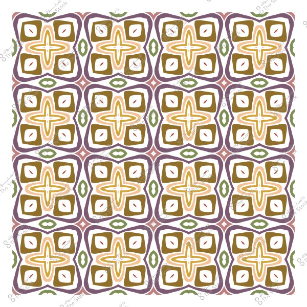 نمط متكرر بأشكال هندسية بألوان البنفسجي والأصفر والأخضر.