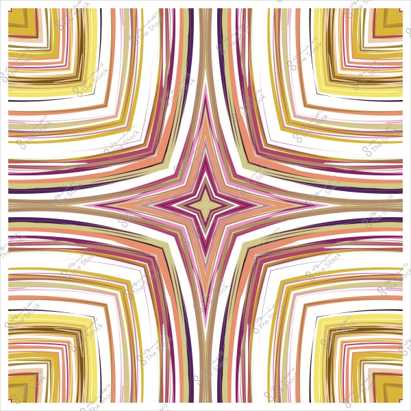 تصميم هندسي متماثل بألوان دافئة تشمل البني, الأصفر, والوردي, يشبه النجمة في المركز.