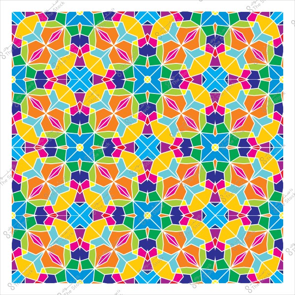 Colorful Islamic geometric design featuring repeating patterns in vibrant colors like blue, yellow, and red.