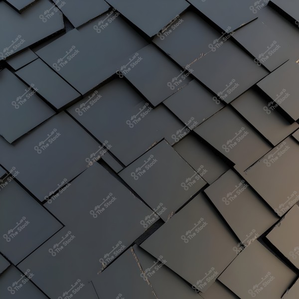 An image showing a pattern of overlapping dark panels, where rectangles interlock to form a slanted, three-dimensional surface. The predominant color is dark gray with slight cracks revealing the lower layers.