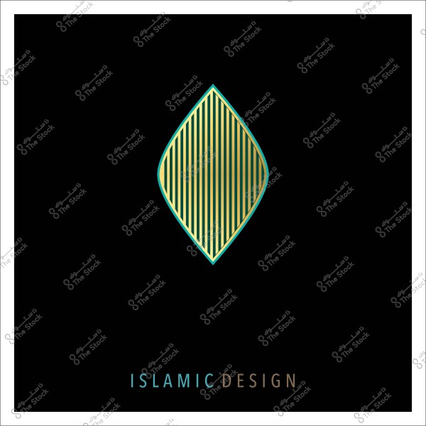 تصميم إسلامي يحتوي على شكل هندسي ذهبي على خلفية سوداء.