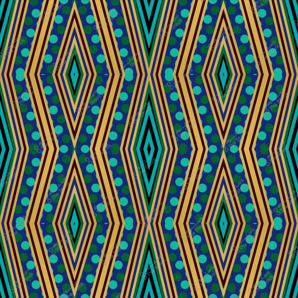 نمط هندسي ملون يشمل أشكالًا ماسية وخطوطًا متعددة الألوان تتقاطع مع صفوف من النقاط الزرقاء والخضراء.