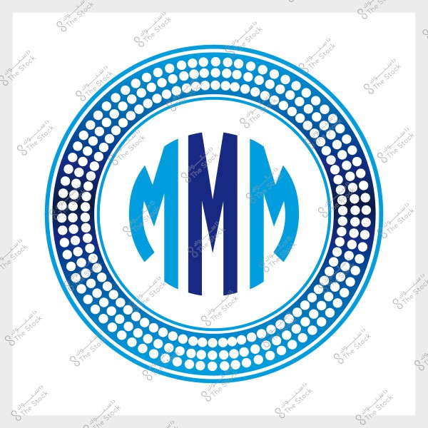 شعار يتضمن الحروف MMM مع تصميم دائري مزخرف بنقطة.