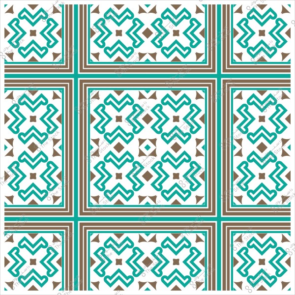 تصميم هندسي تقليدي باللونين الأزرق والبني مع أنماط متكررة متشابكة.