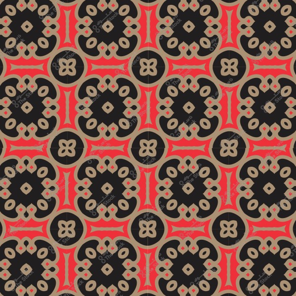 نمط فسيفساء مزخرف بأشكال هندسية بالألوان الأحمر والأسود والبيج.