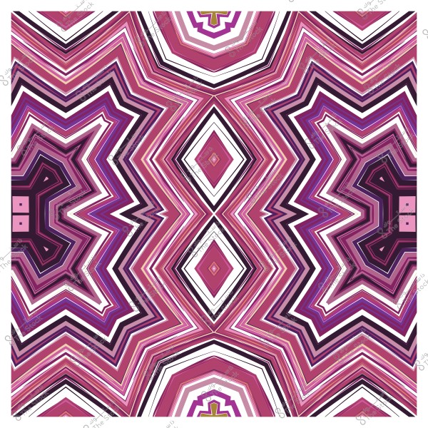 نقش ملون ذو أنماط هندسية متماثلة بألوان وردية وأرجوانية وأبيض.