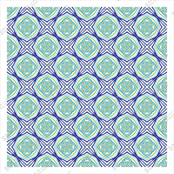 نمط هندسي مكرر بأشكال دائرية وزخارف زرقاء وخضراء.