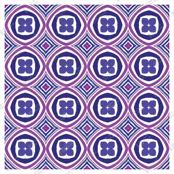 نمط زخرفي هندسي بأشكال دائرية وزهرية باللونين البنفسجي والأزرق.