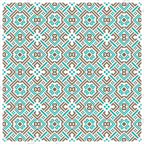 نقش هندسي تقليدي بألوان البني والأزرق الفاتح.