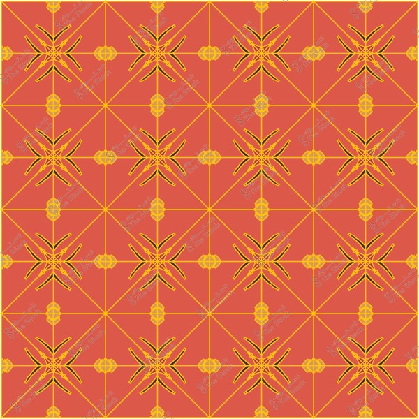 Geometric design with a traditional pattern featuring orange colors and yellow lines.