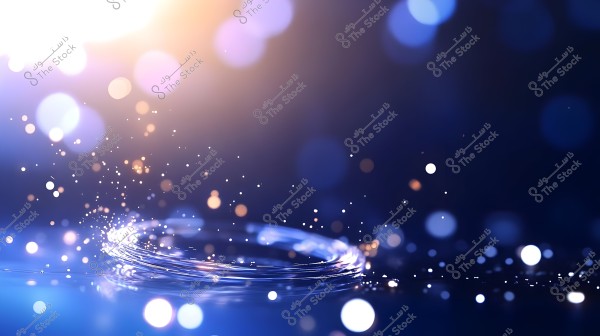 صورة تجريدية ذات خلفية مظلمة تبرز فيها دوائر مضيئة بألوان مختلفة مثل الأزرق والأبيض والبرتقالي. تتركز الأضواء بشكل أكبر في الأماكن العليا من الصورة, مما يخلق تأثيرًا براقًا ومتناسقًا.