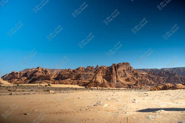 Scenic view of desert against clear blue sky, A beautiful Landscape from Al Ula, Saudi Arabia