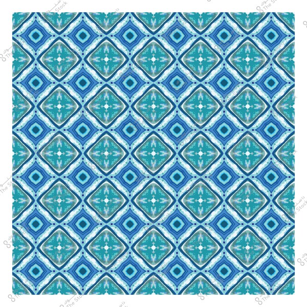 نمط هندسي مربع بألوان الأزرق والفيروزي, يحتوي على تفاصيل متناظرة وزخارف متكررة.