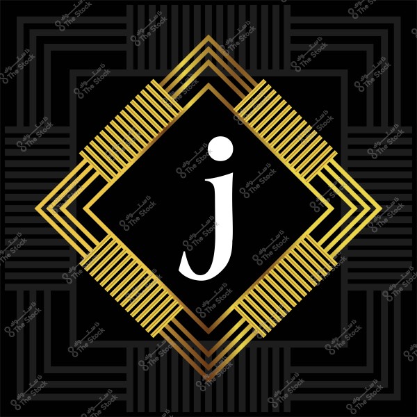 حرف "j" باللون الأبيض داخل تصميم ماسي ذهبي وخلفية سوداء.