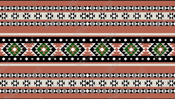 تصميم نسيجي تقليدي يحتوي على خطوط وأنماط هندسية متعددة. الألوان الرئيسية تشمل الأسود, والأبيض, والكريمي, والأخضر, والبني المحمر. تكرر الأنماط الأشكال الثلاثية والمعينات المدمجة مع بعضها لتعطي مظهرًا متناسقًا. من الممكن أن يكون هذا النمط مستوحى من الزخارف التقليدية في شبه الجزيرة العربية.