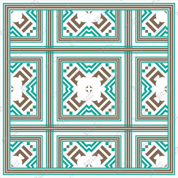 تصميم هندسي بأشكال متكررة بألوان البني والأخضر الفاتح.