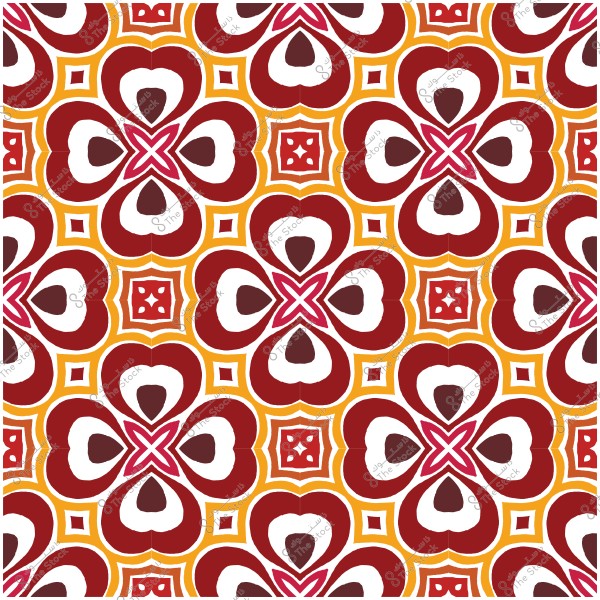 نمط زخرفي بأشكال هندسية متكررة بألوان الأحمر والبرتقالي والأبيض.