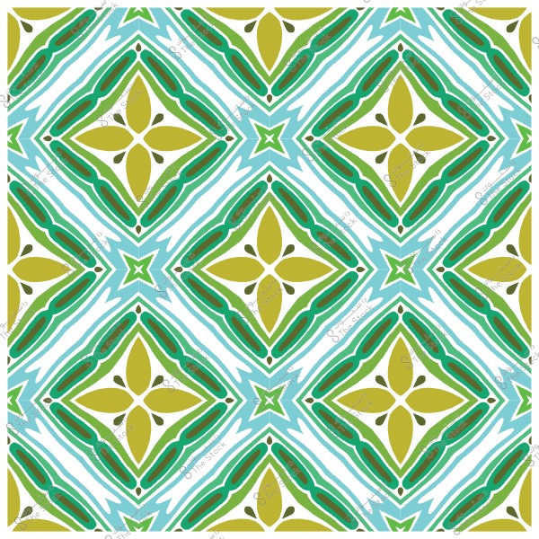 نمط مزخرف بأشكال هندسية خضراء وزرقاء بأشكال ماسية وزهرية متكررة.