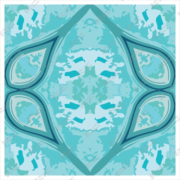 Decorative design with geometric shapes and a symmetrical pattern in blue and turquoise colors.