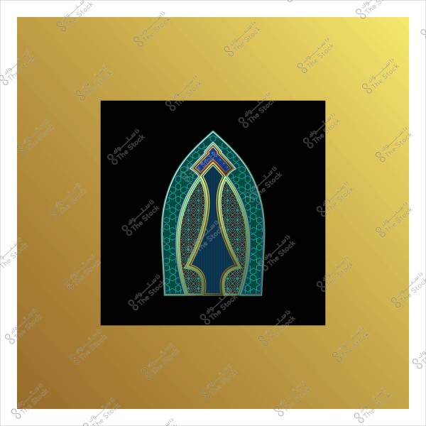 تصميم هندسي بزخارف إسلامية داخل إطار ذهبي.
