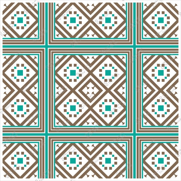 نمط هندسي مستوحى من الزخارف الإسلامية بأشكال مربعة وخطوط متقاطعة بألوان البني والأزرق