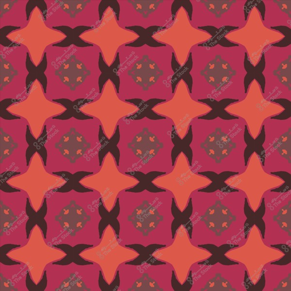 Symmetrical geometric pattern with red and orange colors on a purple background.