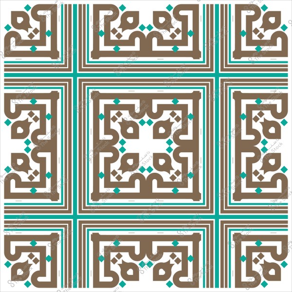 تصميم زخرفي هندسي بنمط إسلامي تقليدي بألوان بني وأخضر.