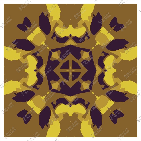 نمط تجريدي متماثل بألوان بنية وصفراء مع تدرجات داكنة وتفاصيل تزيينية.