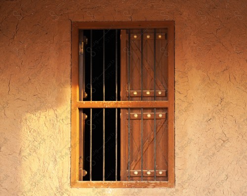 wooden window on mud house in Shaqra, Riyadh, Saudi Arabia