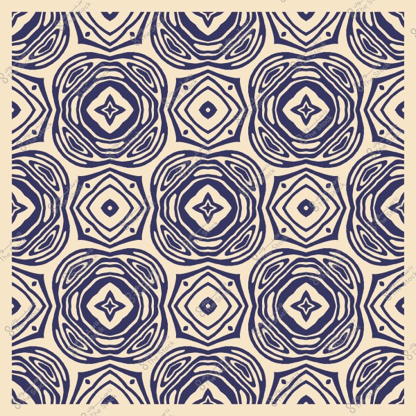 A repeating pattern with blue and white geometric design, featuring interlocking stars and rectangles.