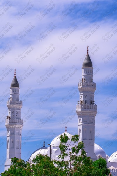 An aesthetic shot of Quba Mosque in Medina, the first mosque in Islam, mosques and mosques, mosques and historical landmarks.