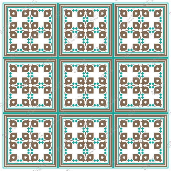 تصميم زخرفي بتكرار بلاط على الطراز المغربي يحتوي على أشكال هندسية باللونين البني والفيروزي.