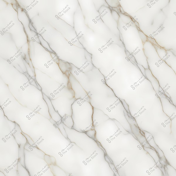 An image of a white marble slab with gray and brown veining running across the surface. The pattern gives an elegant and natural appearance, highlighting the natural beauty of the marble.
