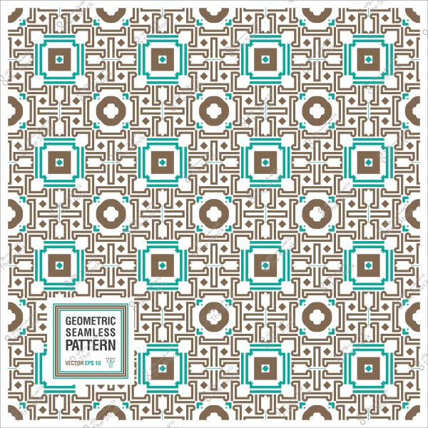 نمط هندسي متناسق بأشكال مربعة ودائرية بألوان بنية وزرقاء.
