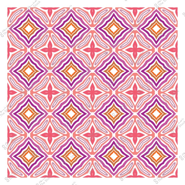 نمط زخرفي متماثل بأشكال هندسية متعددة الألوان باللون الوردي والبرتقالي ودرجات البنفسجي.